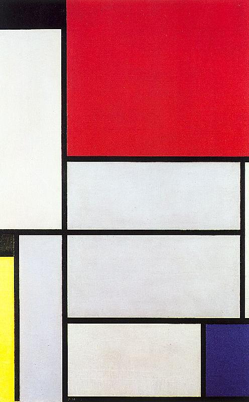 Piet Mondrian Composition with Black, Red, Gray, Yellow, and Blue